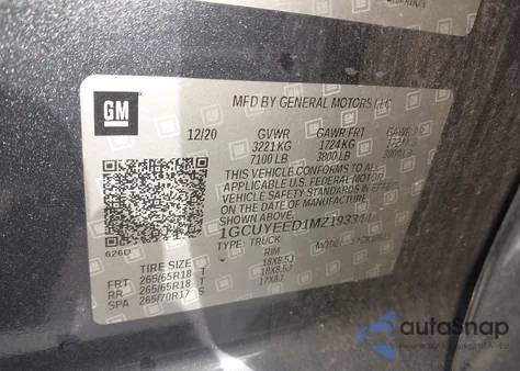 2021 Chevrolet Silverado 1500 4Wd Short Bed Rst из США, поврежденный, VIN 1GCUYEED1MZ193344